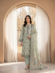 TEA GREEN WITH MULTI PREMIUM DIGITAL PRINTED LAWN SUIT WITH VOILE DUPATTA 3Pc (Unstitched)