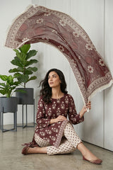 BROWN Premium Digital Lawn Suit with Digital Voile Dupatta 3pc Suit (Unstitched)
