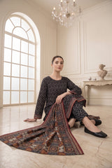 BLACK WITH MULTI PRINTED LAWN SUIT WITH VOILE DUPATTA 3Pc (Unstitched)