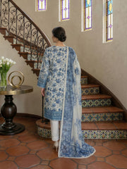 SHADES OF BLUE Digital Printed 3Pc suit with Luxury Voile Dupatta(Unstitched)