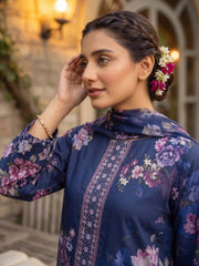 BLUE & PURPLE Digital Printed Premium Lawn Suit with Voile Dupatta 3pc (Unstitched)