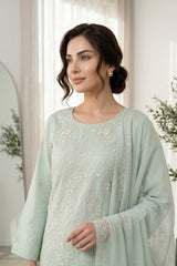 PANACHE GREEN Chiffon Embroidered 3Pc Suit (Unstitched)