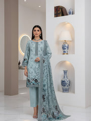 BASE PISTACHIO PERSIAN GREEN & BLACK Floral Digital Printed 3Pc suit with Luxury Voile Dupatta(Unstitched)