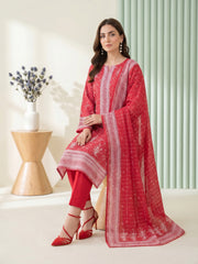MAGENTA WITH WHITE BLOCK PRINTED Premium Classic Lawn 3pc Suit with Light Weight Voile Dupatta (Unstitched)