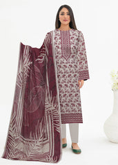 DARK MAGENTA & FAWN Premium Swiss Voile 3 PC Printed Suit (Unstitched)