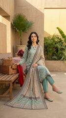 VIVID SKY BLUE, BROWN  & CREAM Premium Swiss Voile 3Pc Printed Suit (Unstitched)