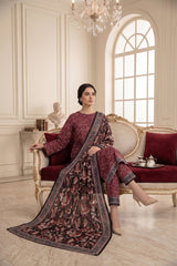BUBBLE GUM PINK WITH BLACK PRINTED LAWN SUIT WITH VOILE DUPATTA 3Pc (Unstitched)