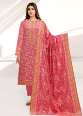 FLAMINGO PINK 3pc Premium linen printed suit with linen dupatta (Unstitched)