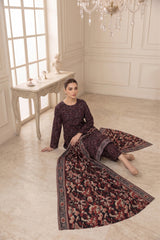 BLACK, JELLYFISH PINK & CREAM PRINTED LAWN SUIT WITH VOILE DUPATTA 3Pc (Unstitched)