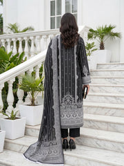 BLACK WHITE & GRAY Premium Classic Lawn 3pc Suit with Light Weight Voile Dupatta (Unstitched)