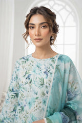 PISTACHIO & LARGO TEAL WITH MULTI PRINT Printed Full Suit with FANCY ZARI Dupatta 3pc (Unstitched)