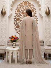 DESERT GRAY WITH MULTI Chiffon Embroidered 3Pc Suit (Unstitched)