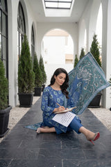 ROYAL BLUE Premium Digital Lawn 3pc Suit with Light Weight Digital VOILE Dupatta (Unstitched)
