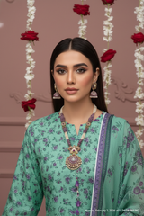 COOL GREEN WITH PURPLE & PINK Bana Dora Lawn Full Suit 3 pc with Luxury Voile Dupatta (Unstitched)