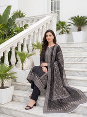 BLACK WHITE WITH GREEN Premium Classic Lawn 3pc Suit with Light Weight Voile Dupatta (Unstitched)