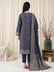 DUKE BLUE WITH BROWN Digital Printed 3Pc suit with Luxury Voile Dupatta(Unstitched)