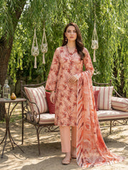MONDAYS PINK Digital Printed 3Pc suit with Luxury Voile Dupatta(Unstitched)