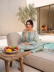 PASTEL MINT WITH MULTI Premium Classic Lawn 3pc Suit with Light Weight Voile Dupatta (Unstitched)