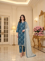 ZINC BLUE Digital Printed Premium Lawn 3pc Suit (Unstitched)