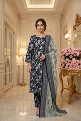 BLACK & SHADES OF GREEN Premium  Lawn 3pc Suit with Light Weight LAWN Dupatta (Unstitched)