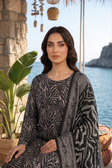 BLACK GRAY & WHITE PRINTED LAWN SUIT WITH VOILE DUPATTA 3Pc (Unstitched)
