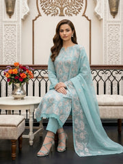 PASTEL GREEN Chiffon Embroidered 3Pc Suit (Unstitched)