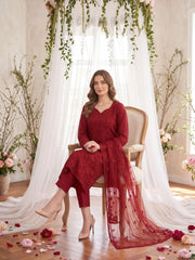 ROYAL MARRON Chiffon Embroidered 3Pc Suit (Unstitched)