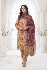 REBECCA PURPLE WITH MULTI PRINT Printed Full Suit with FANCY ZARI Dupatta 3pc (Unstitched)