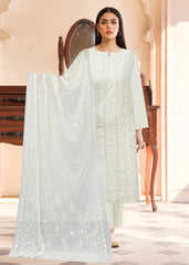CREAM WHITE WITH SEQUENCE Chiffon Embroidered 3Pc Suit (Unstitched)