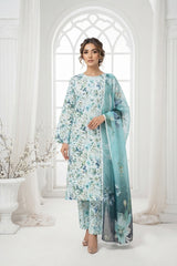 PISTACHIO & LARGO TEAL WITH MULTI PRINT Printed Full Suit with FANCY ZARI Dupatta 3pc (Unstitched)