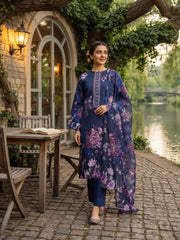BLUE & PURPLE Digital Printed Premium Lawn Suit with Voile Dupatta 3pc (Unstitched)