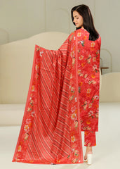 CARROT RED 3pc Premium linen suit with linen dupatta (Unstitched)