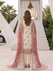 BASE PASTEL CREAM WITH MULTI Digital Printed 3Pc suit with Luxury Voile Dupatta(Unstitched)