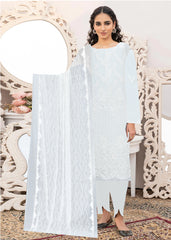 OFF WHITE Chiffon Embroidered 3Pc Suit (Unstitched)