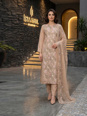DARK BEIGE Chiffon Embroidered 3Pc Suit (Unstitched)