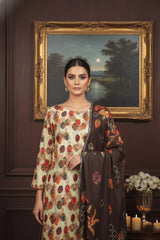 BASE LIGHT YELLOW WITH MULTI PRINT Khaddar Printed Suit with Khaddar Printed Dupatta 3pc Unstitched
