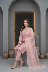 WINEBERRY Chiffon Embroidered 3Pc Suit (Unstitched)