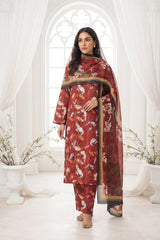 VIVID MAROON WITH MULTI PRINT Printed Premium Lawn Full Suit 3pc Suit (Unstitched)