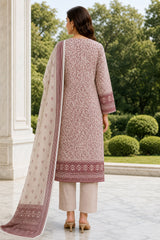 FAWN DARK MAGENTA  Digital Printed 3pc suit with Luxury VoileDupatta(Unstitched)
