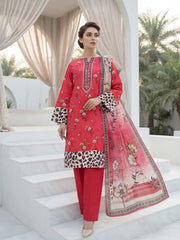 SHOCKING PINK Digital Printed 3Pc suit with Luxury Voile Dupatta(Unstitched)