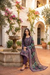 MULTI FLORAL PRINT Bana Dora Lawn Shirt with Plain dyed Trouser with Luxury Lawn Voile Dupatta 3Pc.(Unstitched)