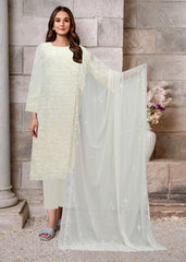 CREAMISH WHITE Chiffon Embroidered 3Pc Suit (Unstitched)