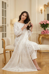 WHITE Supreme Lawn 3pc suit with Luxury Voile Dupatta