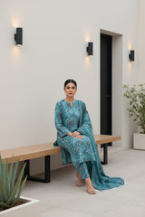 MAYA BLUE WITH MULTI PRINT Printed Premium Lawn Full Suit 3pc Suit (Unstitched)