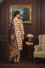 BASE LIGHT YELLOW WITH MULTI PRINT Khaddar Printed Suit with Khaddar Printed Dupatta 3pc Unstitched