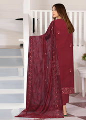 MAROON AND BRONZE Chiffon Embroidered 3Pc Suit (Unstitched)