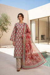 DARK PINK WITH MULTI PRINT Premium Digital Lawn Suit with Digital Voile Dupatta 3pc Suit (Unstitched)
