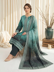PINE GREEN, BOTTLE GREEN & BLACK Digital Printed Premium Lawn with Light weight Voile Dupatta 3pc Suit (Unstitched)