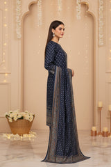 FRENCH NAVY BLUE 3Pc Premium Dhanak Printed Suits (Unstitched)