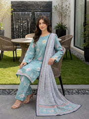 SEAFORM GREEN WITH MULTI  FLORAL DIGITAL PRINTED PREMIUM LAWN WITH FANCY DIAMOND DUPATTA 3Pc Suit (Unstitched)